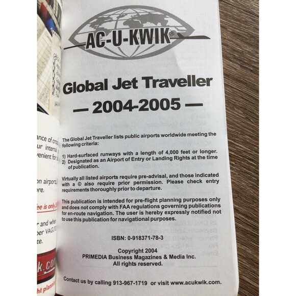 AC-U-KWIK Global Jet Traveller 2004 - 2005 Corporate Pilot Essential Guide Book - Picture 3 of 3